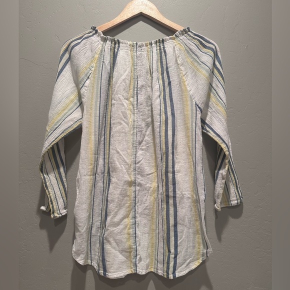 Chaps Women's White Striped Cotton Blouse Size Medium Lightweight Summer - Picture 2 of 7